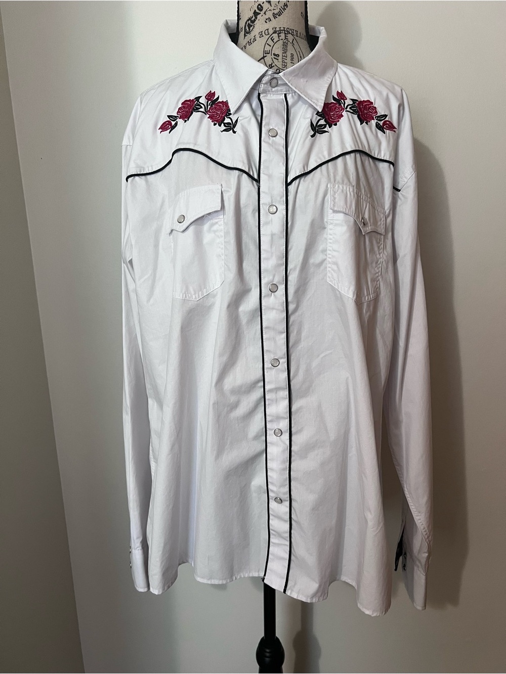 Ace of Diamond Western Shirt 3XL Pearl Snap Embroidered Roses